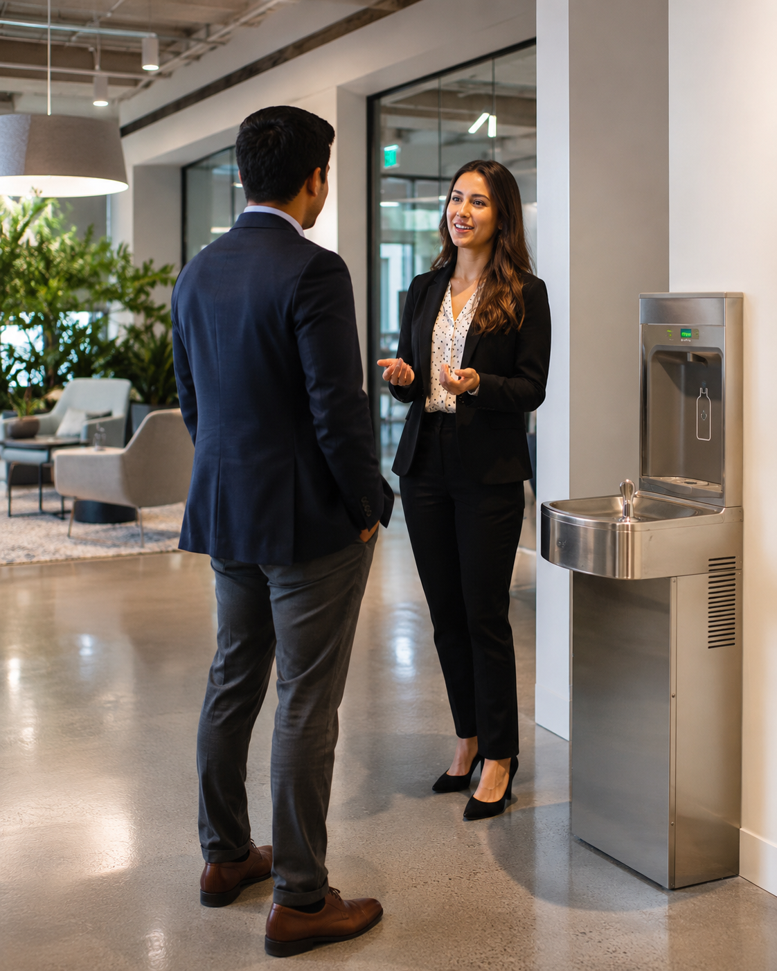 Two professionals in conversation, representing networking and live opportunity creation.