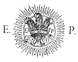 E.P. heraldic sunburst with Ich Dien ribbon